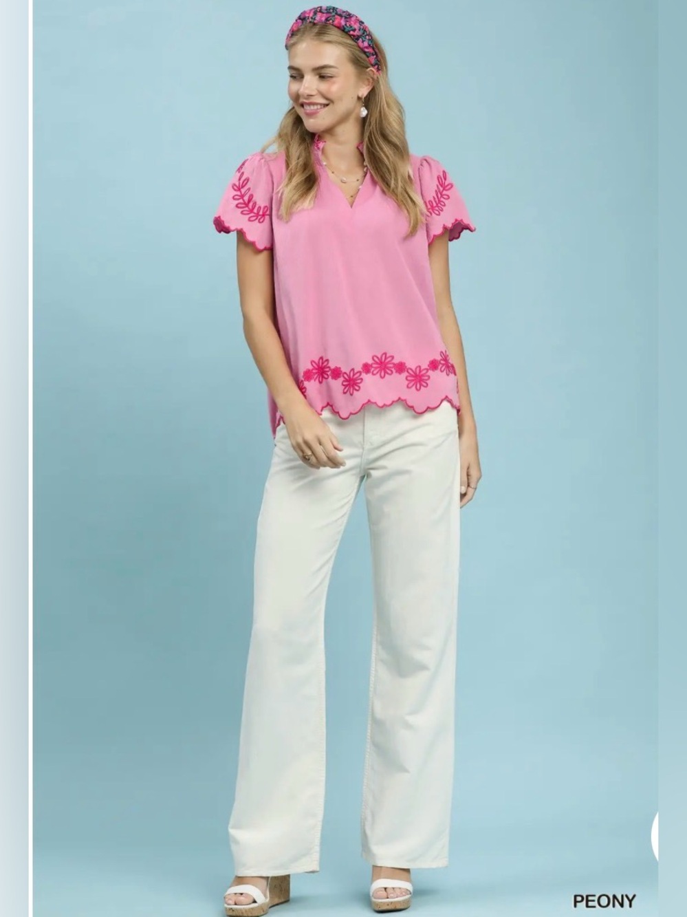 Umgee Embroidered Scallop Top – Peony 🌸🛍️